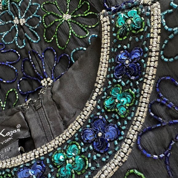 Laurence Kazar Black Beaded Silk Top Womens Small Vintage Sequin Party Blouse - Picture 8 of 12
